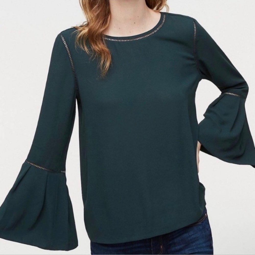 LOFT Long Pleated Bell Sleeves Cut-out Blouse